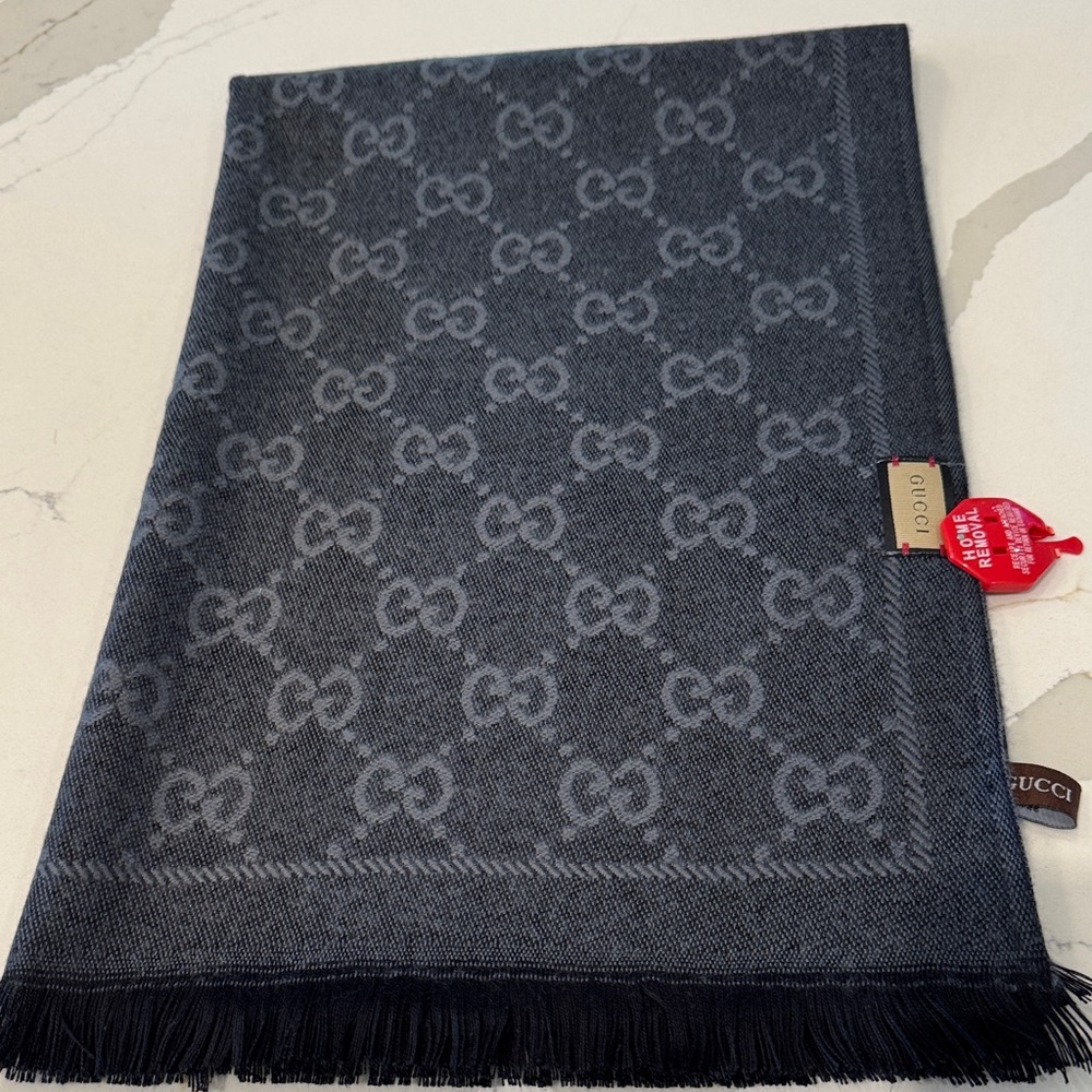 GUCCI Cashmere Dark Gray Monogram  Scarf
